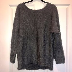 Nine West Fuzzy Dark Grey Shimmer Sweater